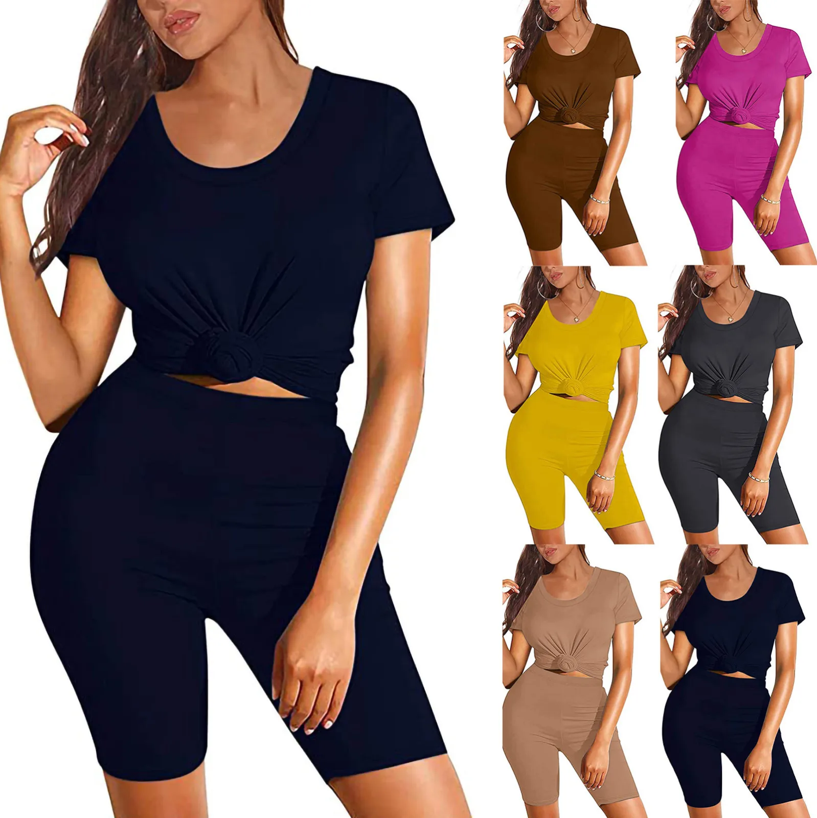 Seamless Yoga Set 2 Pcs Sports Suit Female Workout Clothes Outfits Biker Set T Shirt+High Waist Shorts Yoga Set ensemble femme 1