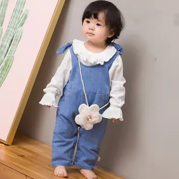 

New Summer Suspender Pants Children Denim Solid Pattern Sleeveless Pants Overalls Trousers 4M-2Yrs Outfits