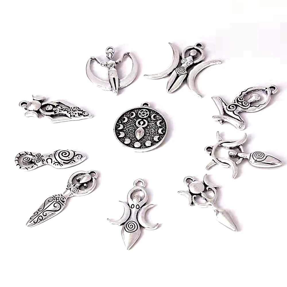 5pcs Yoga Goddess Charms Pendant Charm Pagan Jewelry Wicca Witchy Charms  for Women Yoga Nymph Accessories - (Metal Color: 1)