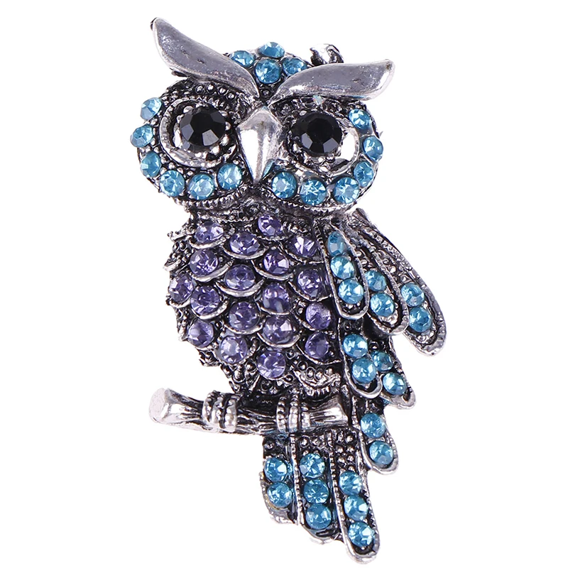 Blue Imitation Rhinestone Owl Brooch Women