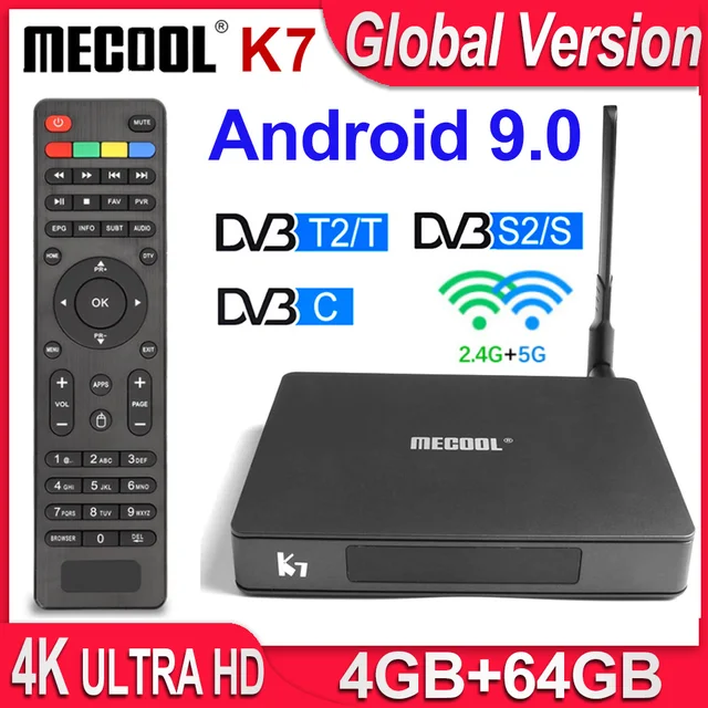 $US $105.99  MECOOL K7 Receptor Satellite Receiver DVB-T2 DVB-S2 DVB-C 4K TV Box Android 9.0 4GB 64GB Amlogic S9