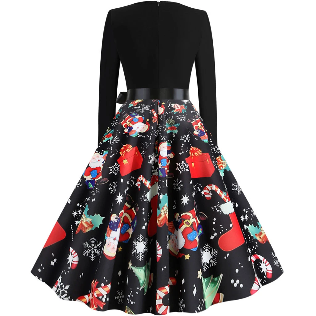 JAYCOSIN Robe Vintage Dress Autumn Women Christmas Dress New Year Festival Long Sleeve Tree Casual Vintage Winter Dress 918