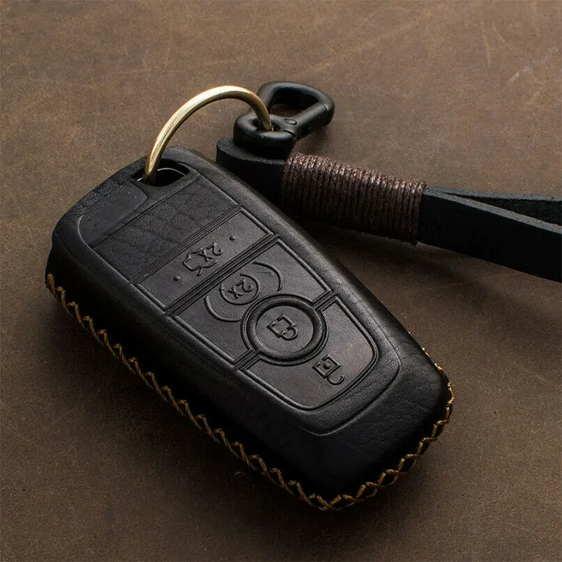 For Ford Fusion Mustang Explorer F-150 F-250 F-350 Genuine Leather Car Key Case Cover Bag Shell Remote Key Case
