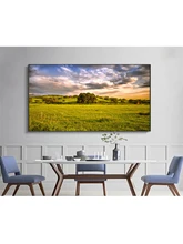  Sunset on The Prairie Wall Art Poster Nature Landscape Grassland Long Bridge Canvas Painting Print Picture for Living Room Decor 