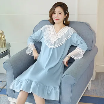

Nightgown Womens Nightsuits Long Sleeve Nightshirts Pyjama Lady V-Neck Sleep Gown Lounge Nighty Robes Spring Nighties Homewear