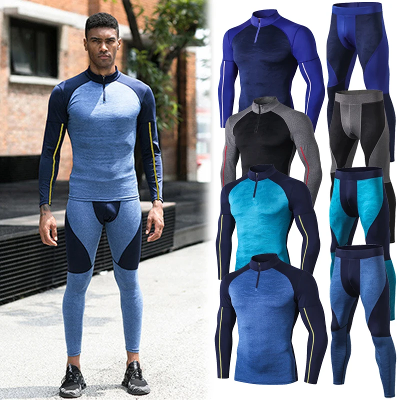 Koop Fanceey Hoge Kraag Winter Sportkleding Man Trainingspak Mannen Bodybuilding Rashgard Kit Mens Sport Suits Fitness Thermisch Ondergoed