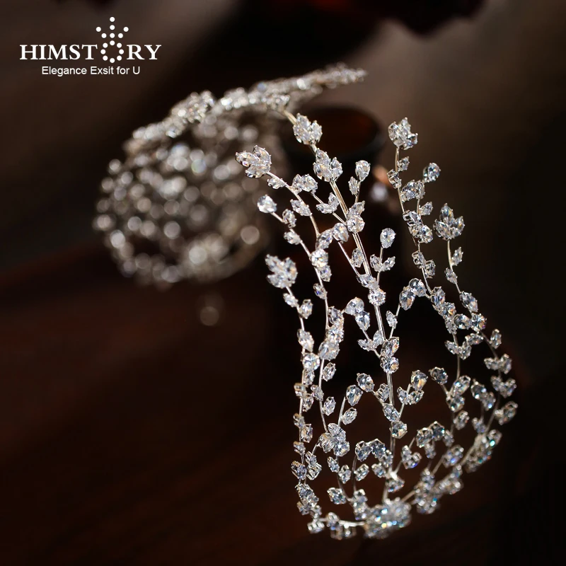 

HIMSTORY Fashion Bride Wedding Tiaras With Zircon Women Hair Accessories Jewelry Headpiece Soft Luxury Barrettes HaiR Accessory