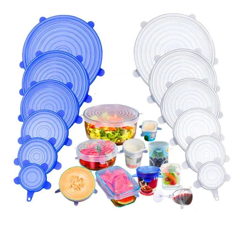 Silicone Stretch Lids Universal Silicone Food Wrap Bowl Pot Lid Cover Pan Seal 6PCS Bowl Cooking Kitchen Accessories food cover,plastic food cover