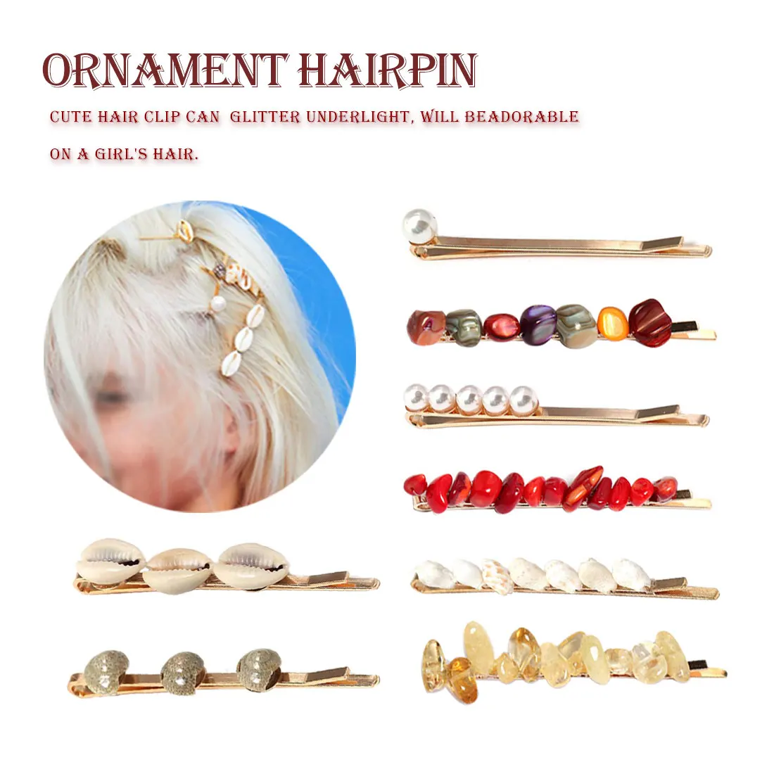 

Clip hair female hair pins for women hairpins seashells hairpins for women sea shells barrettes woman Jewelry