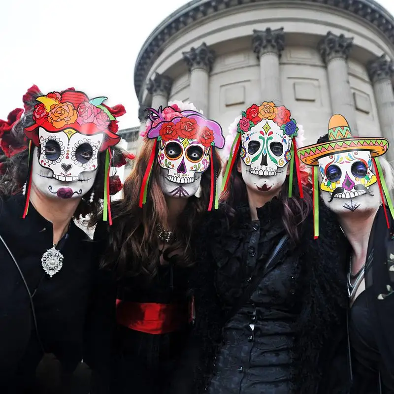 

4pcs/Pack Day Of The Dead Masks Skeleton Mask Halloween Fancy Dress Costume Accessory For Party Holiday Cosplay Mask