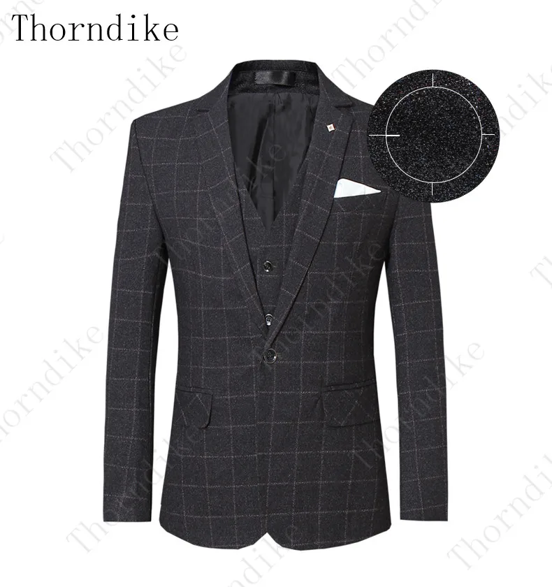 Thorndike, 3 предмета, мужской формальный деловой клетчатый костюм для мужчин, модный бутик, клетчатый свадебный костюм(пиджак+ жилет+ брюки