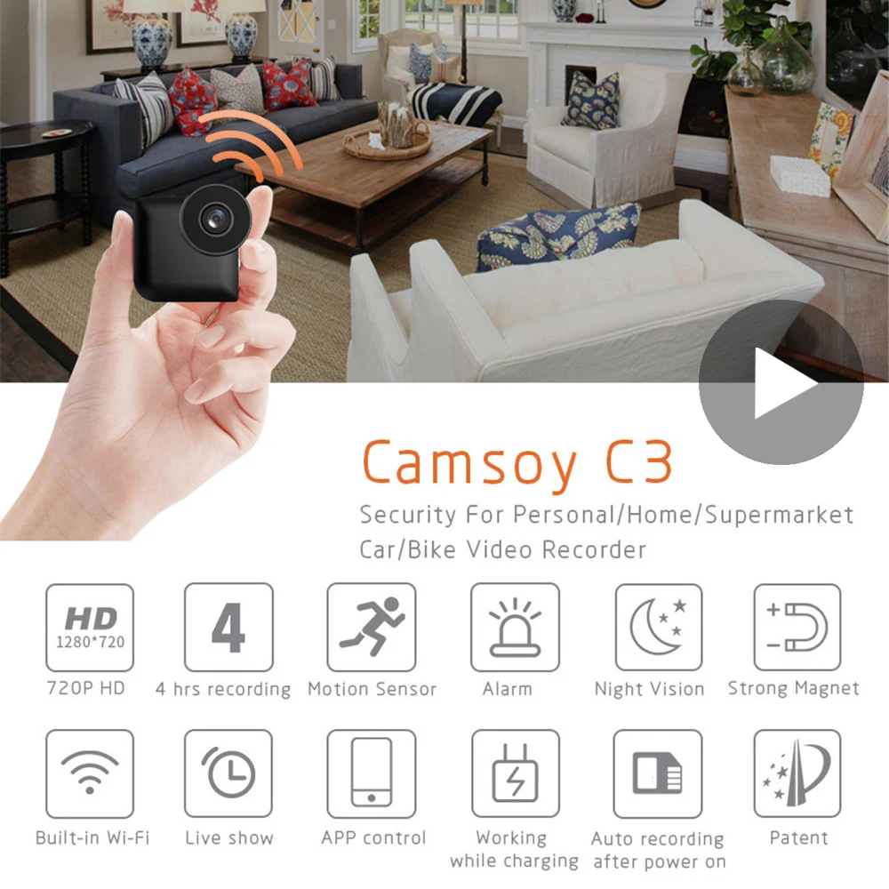 

Camsoy C3 Body Wi-Fi Small Secret Micro Video Mini Camera Wifi IP Cam HD Microcamera Minicamera Night Vision With Motion Sensor