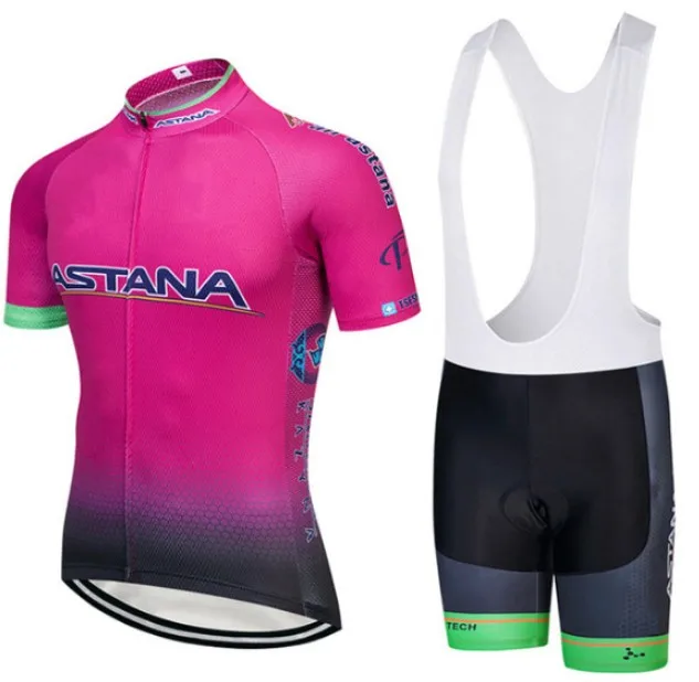 Мужская и женская велосипедная одежда, набор, Команда Астана, велосипедный Майо, MTB Racing, Ropa Ciclismo, летний Hombre Roupa, велосипедная майка - Цвет: Розовый