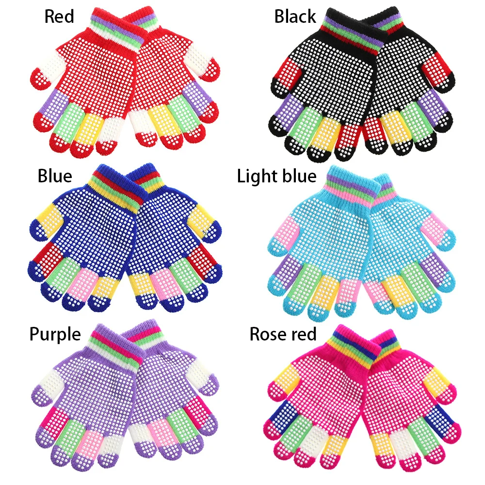 Cycling Gloves Children Gloves Student Magic Non-slip Rubber Winter Warm Stretch Gloves Boys Girls Sport Ski Cycling Fishing Slip Knit ski gloves