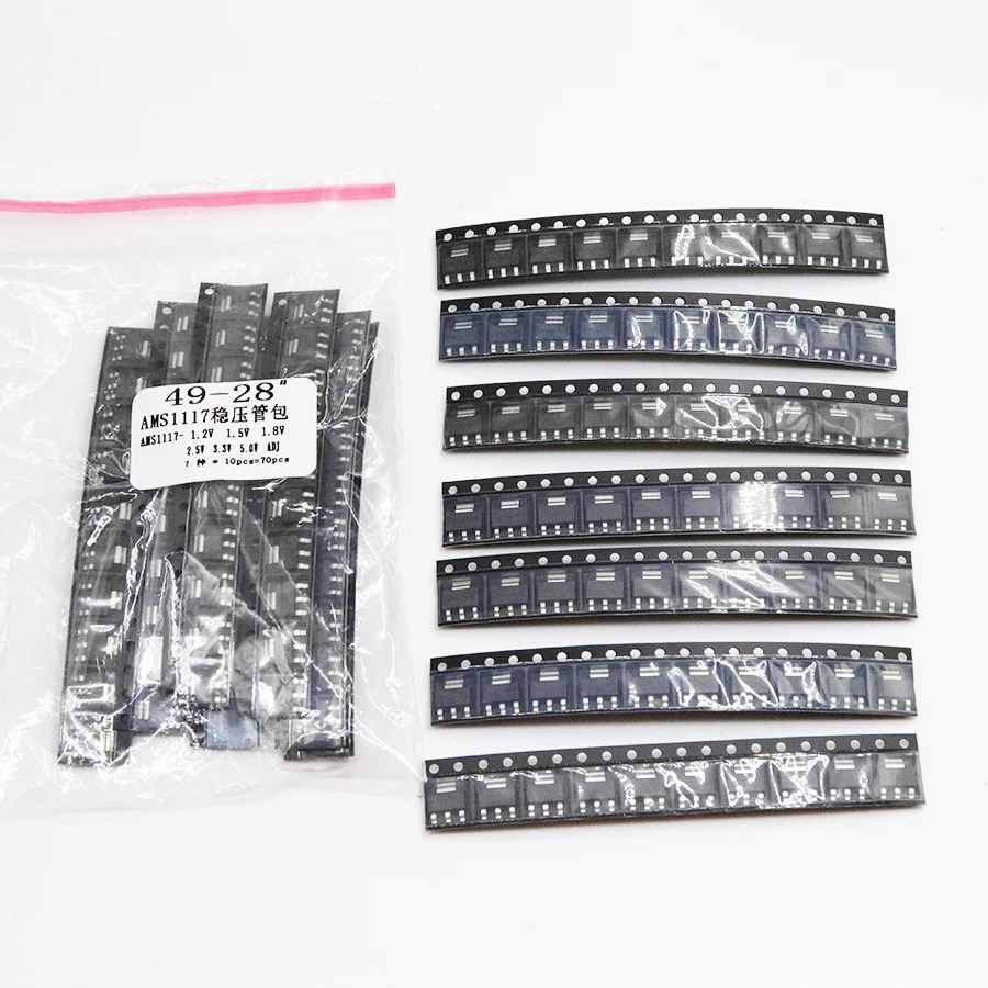 Voltage Regulator IC Transistors Kit 70pcs = 7 Kinds *10pcs AMS1117 Kit AMS1117-ADJ AMS1117-5.0V AMS1117-3.3V AMS1117-2.5V AMS1117-1.8V AMS1117-1.5V AMS1117-1.2V
