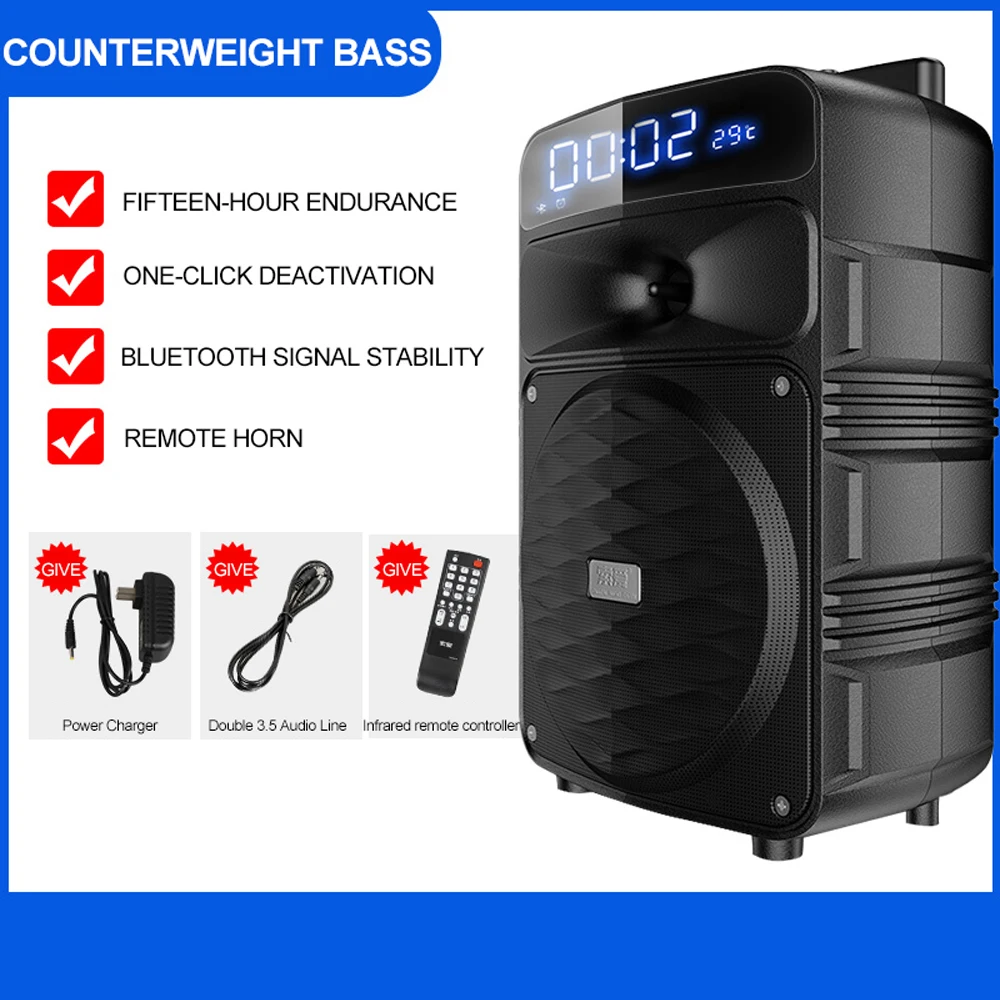 Standard SOAIY T50 открытый динамик тяга Bluetooth пульт дистанционного управления беспроводной портативный микрофон Часы светодиодный FM TF квадратный Сад Пикник вечерние сабвуфер - Цвет: Standard