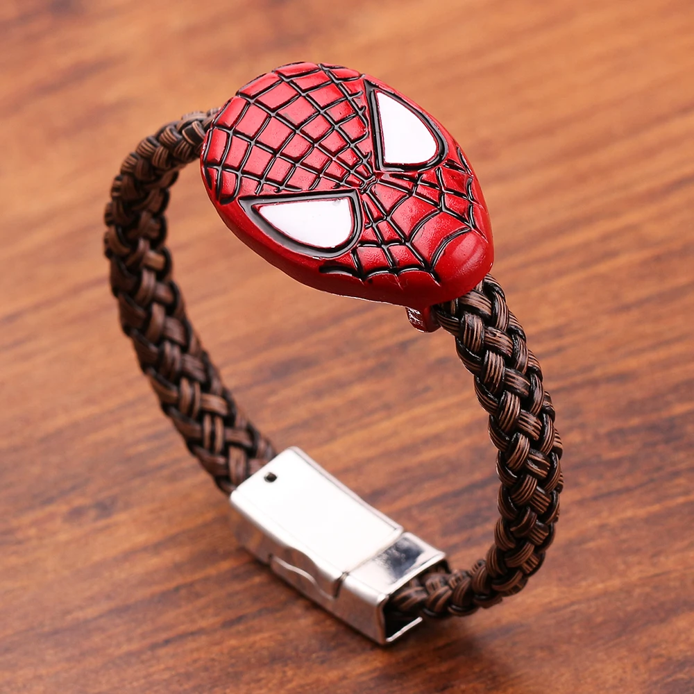 Spider-Man mask Браслет из фильма Marvel, Мстители, Железный человек, Капитан Америка, доктор, Стрэндж, ручная работа, веревка, очаровательный браслет для мужчин, 12 видов - Окраска металла: Spider-Man mask