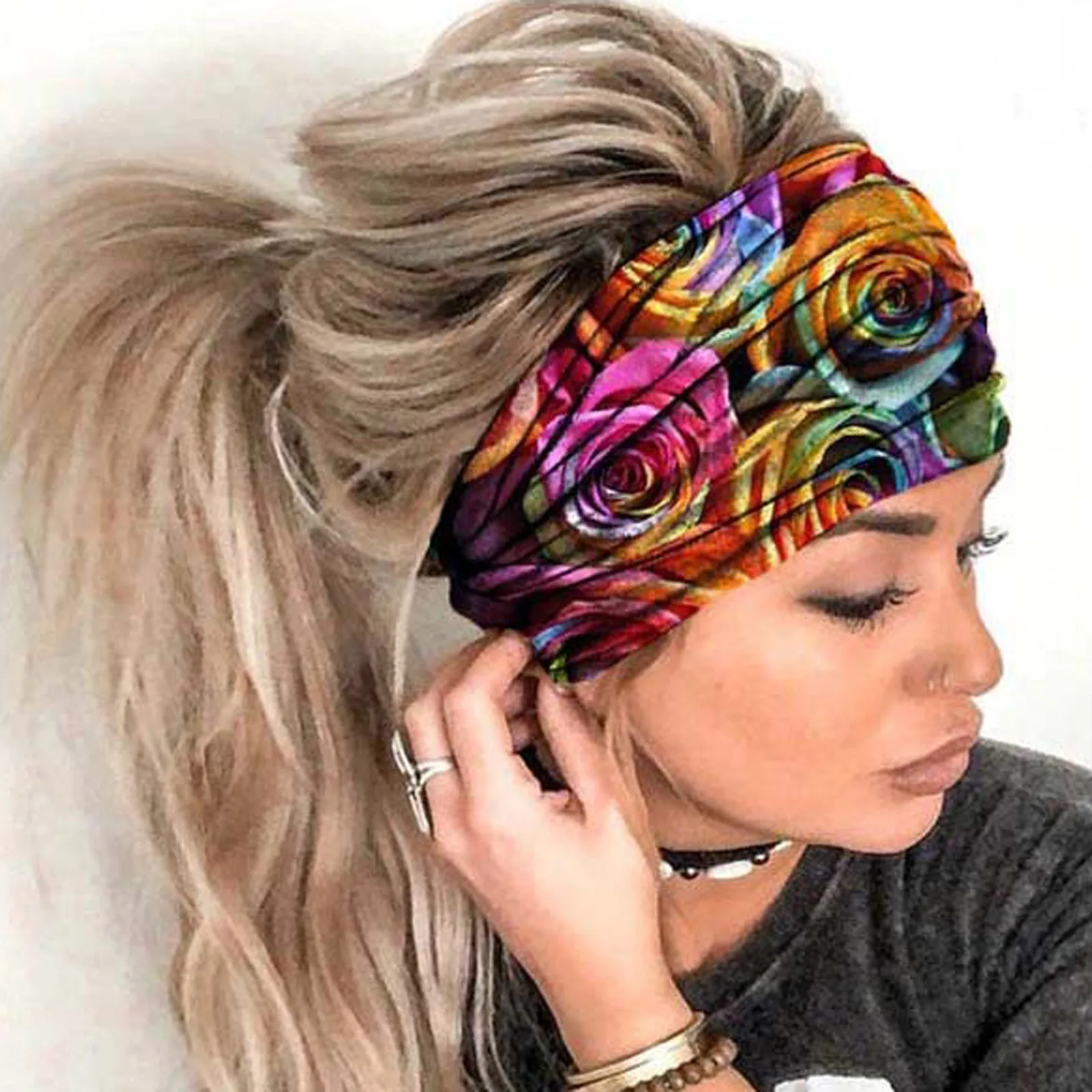 Large Coloured Flower Stretch Hair Band Forehead Band Headband Hair Accessories 