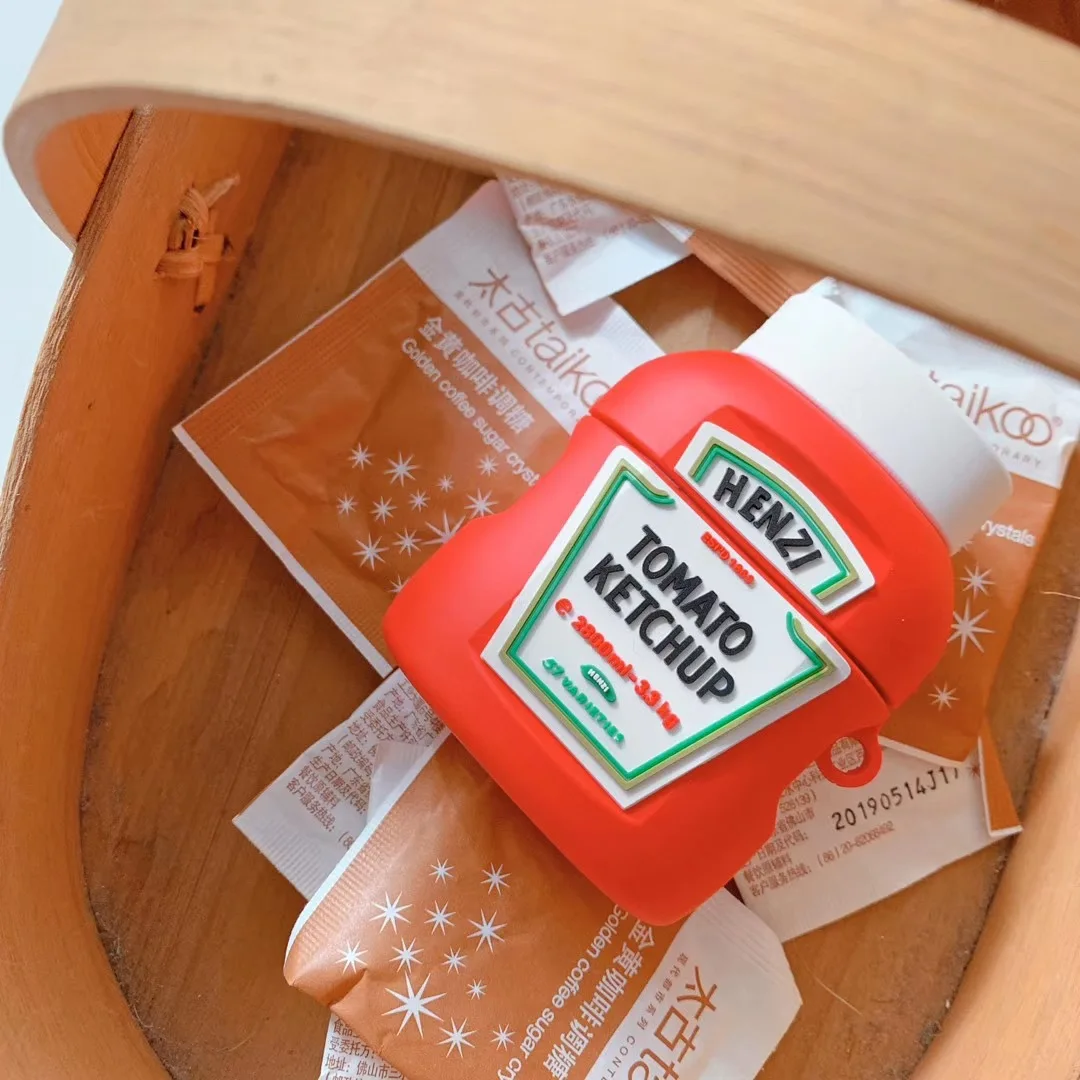 Для AirPod 2 Чехол 3D Tomato Ketchup мультяшный мягкий силиконовый беспроводной кожухи головных телефонов для Apple Airpods чехол милый чехол Funda