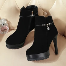 Зимние Модные женские ботинки; женские ботинки на высоком каблуке; высокие сапоги из искусственной кожи и замши на молнии; Водонепроницаемая платформа