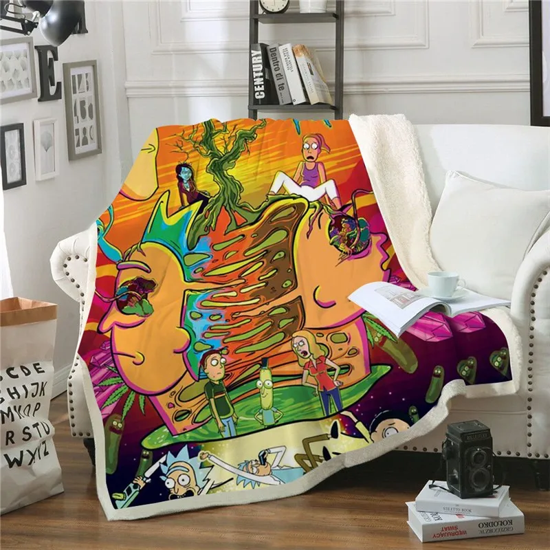 Мультфильм Рик и Морти 3D печатных шерпа одеяло диване пододеяльник путешествия постельные принадлежности Outlet плюшевый плед Флисовое одеяло покрывало - Цвет: 013