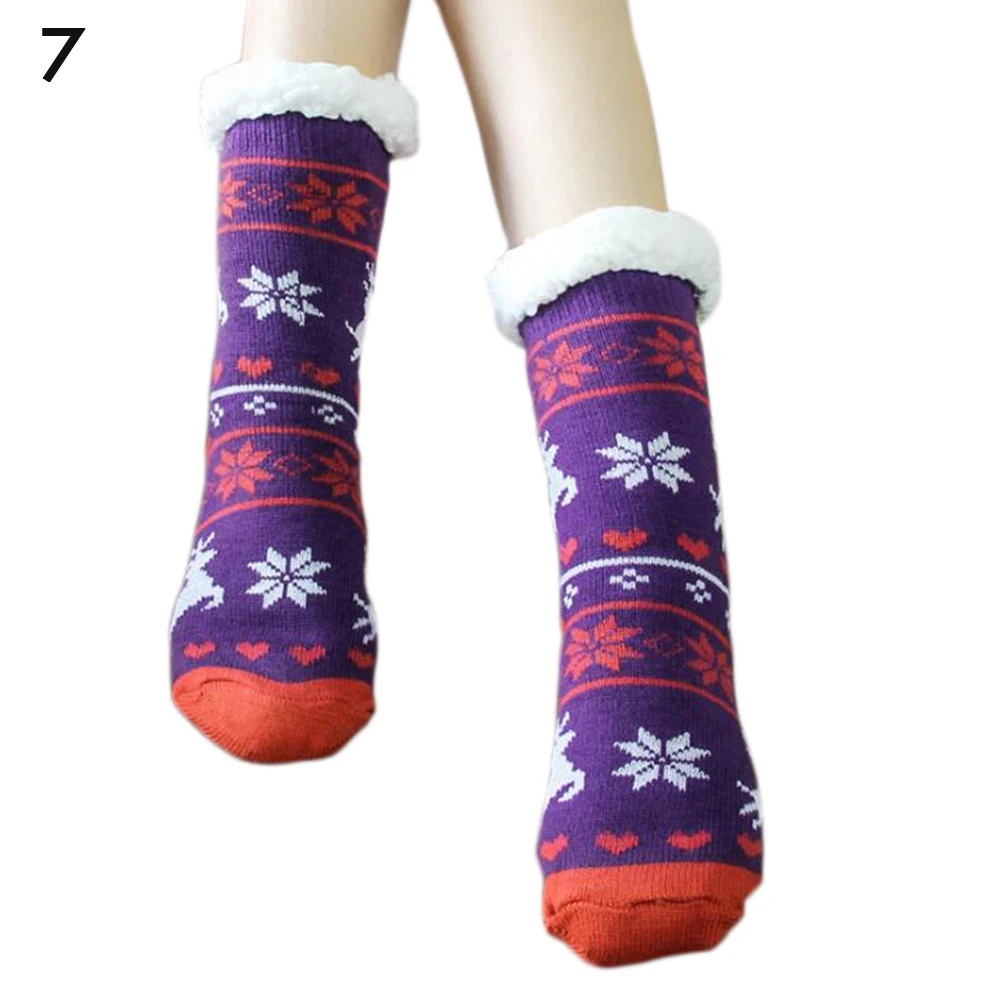 1 pair Winter Women Thick Plush Soft Warm Knitted Socks Girls Cozy Fleece-lined Snow Pattern Xmas Gift Floor Socks High Quality