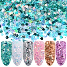 

6 Colors Mix size Glitter nail art Mermaid Hexagon Glitter sequins decorations Scrub Polygon Manicure shine paillette