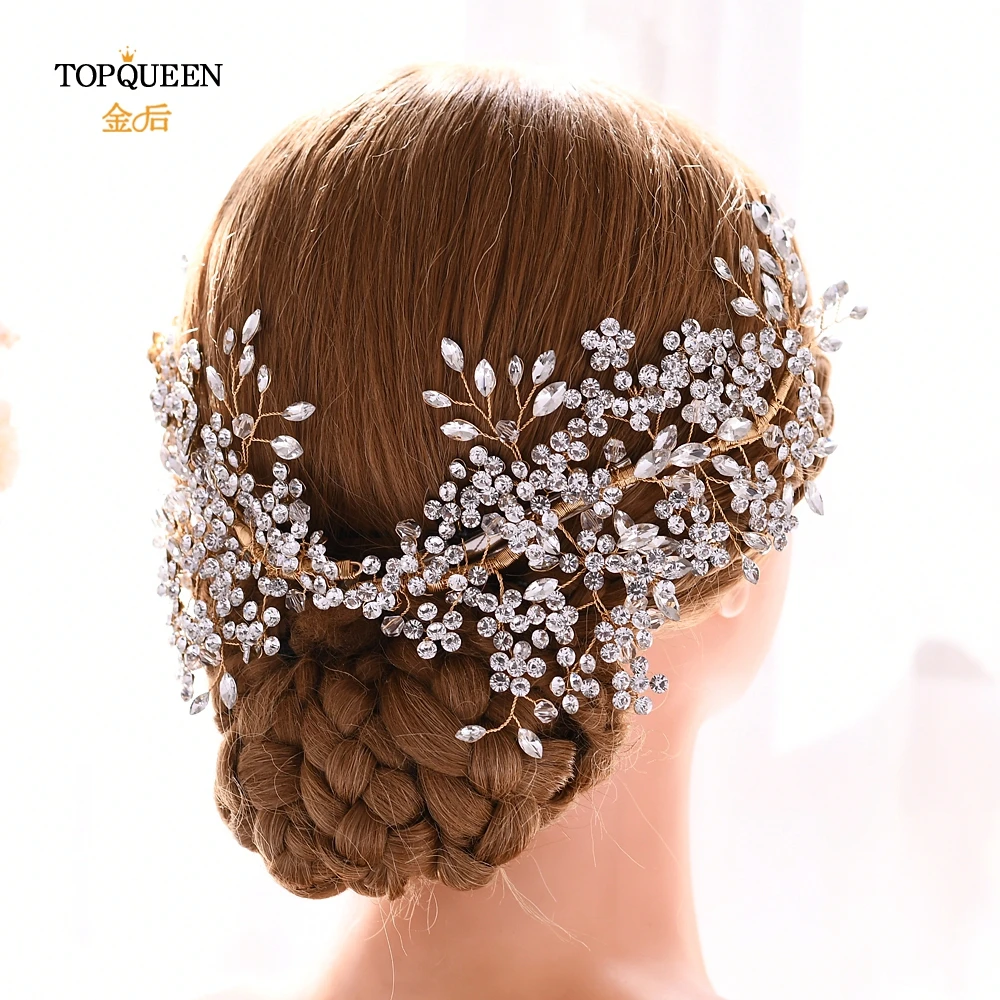TOPQUEEN, HP253-G, свадебные волосы, лоза, золотые волосы, свадебные стразы, ободки для невесты, заколки для волос с кристаллами, Женская тиара