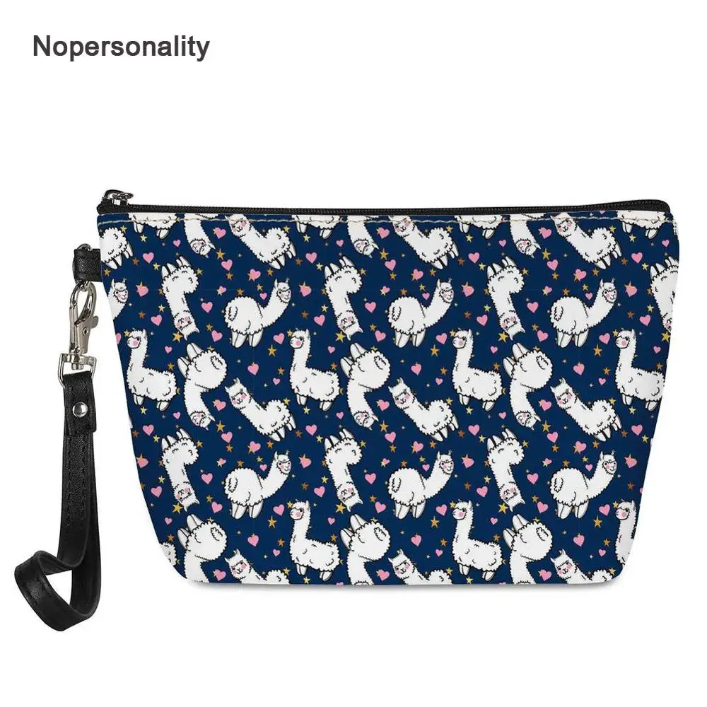 

Nopersonality Alpaca Print Women's Make Up Bag Cute Clutch Cosmetic Toiletry Storage Pouch Small Leather Makeup Bags for Women