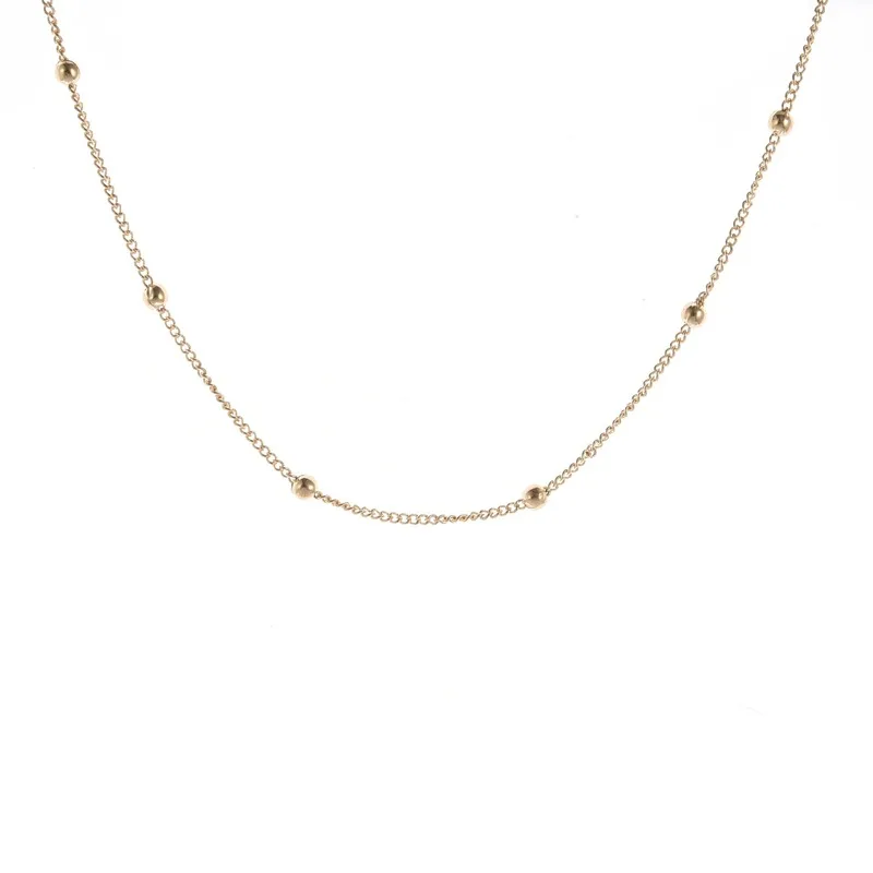 Короткое дамское ожерелье с бусинами и цепочкой из нержавеющей стали модное