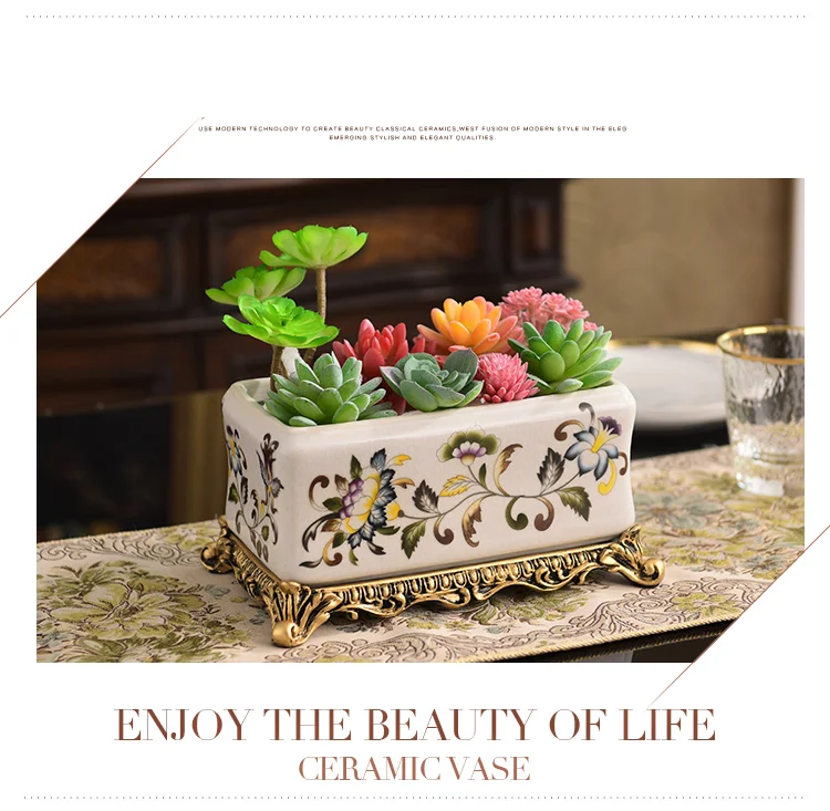 Китайский ретро керамический цветочный горшок для гостиной спальни роскошный золотой базовый узор с вазой креативное украшение в стиле кантри домашний декор