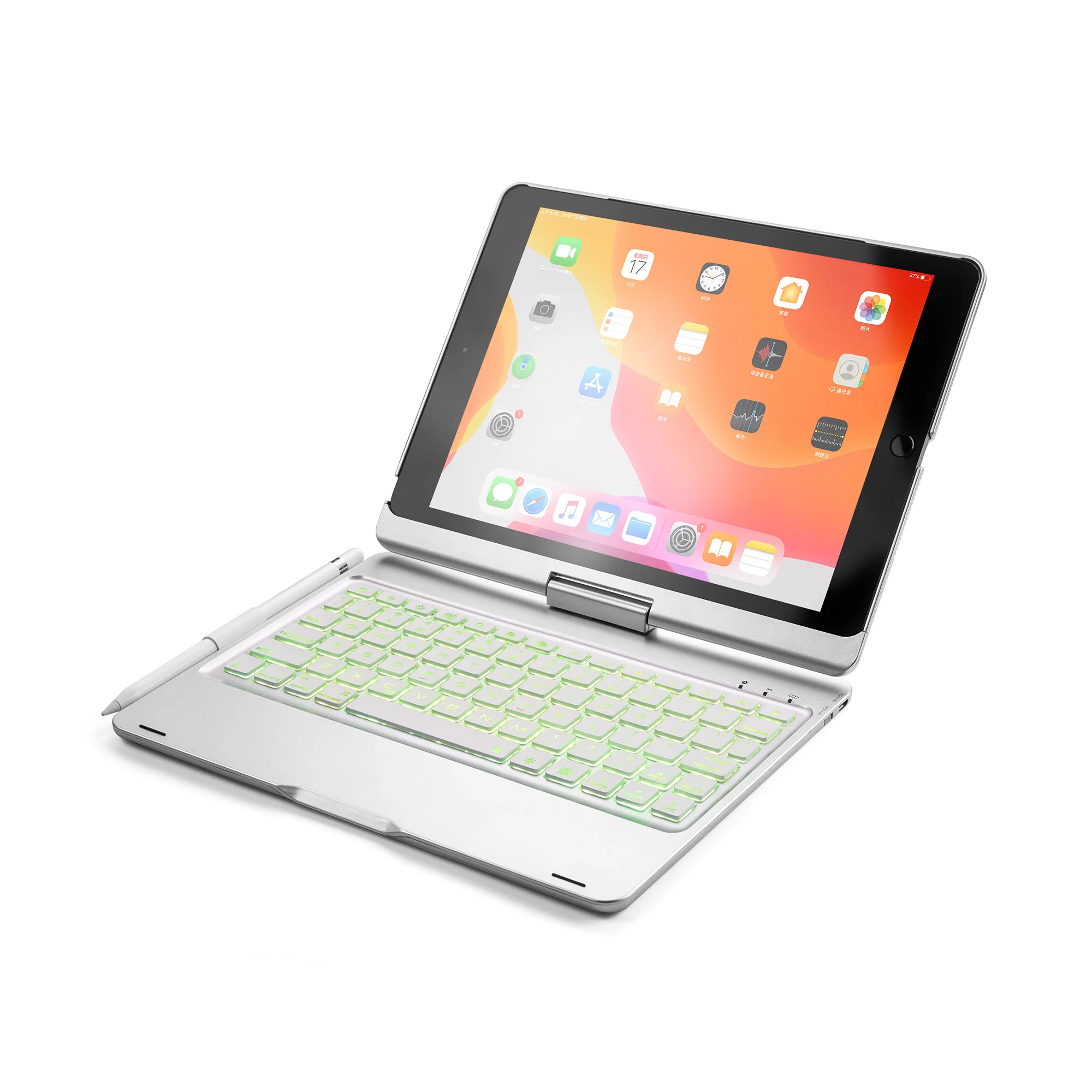 360 Вращающийся чехол-клавиатура с подсветкой для Apple iPad 10,2 7-го поколения A2197 A2198, чехол-накладка с карандашом