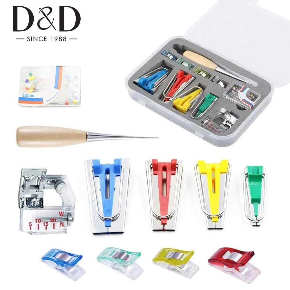 Fabric Bias Tape Maker Folder Kit with Sewing Awl Presser Foot Quilting Pins Plastic Clips DIY Tools | Дом и сад