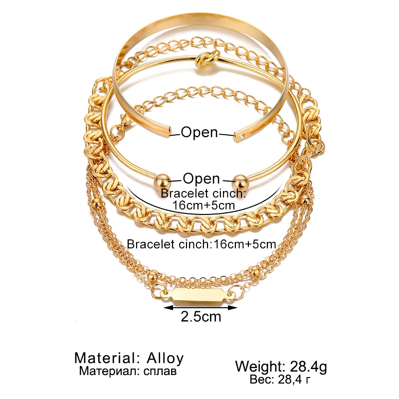 4 Pcs/Set Punk Gold Layered Chain Cuban Bracelets For Women Knot Cuff Bangles - Image 5
