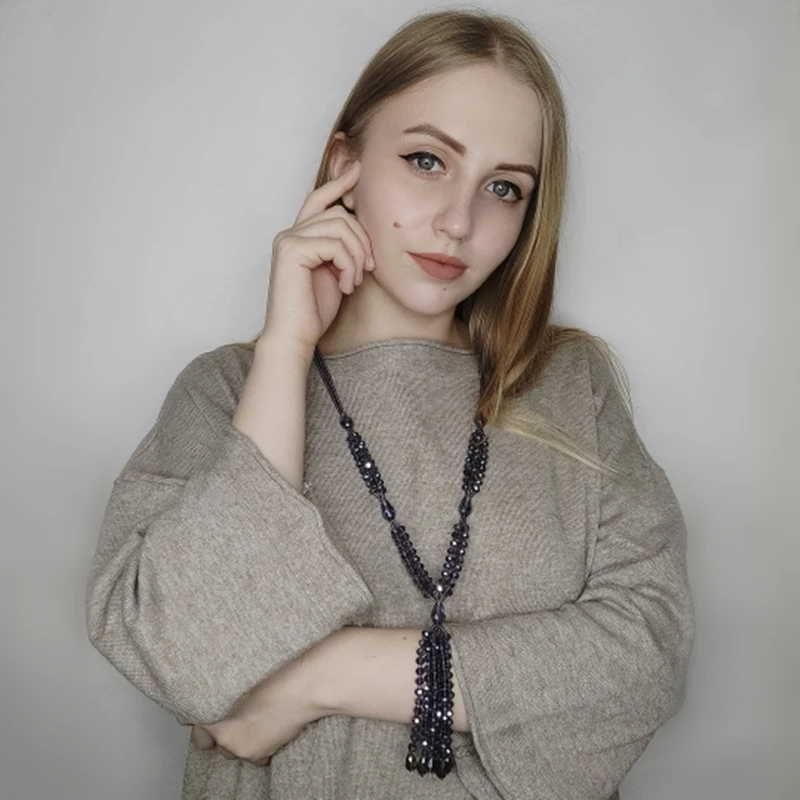 Корейское изящное длинное многослойное ожерелье с кисточками и хрустальными