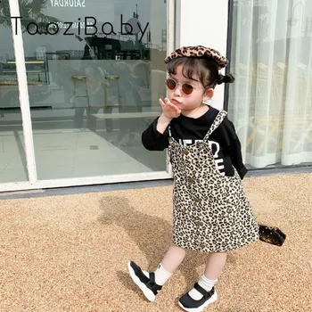 

Children Girl Clothes 2020 Spring Kids Suspender Dresses Girl Leopard Pattern Back Belt Dress Children's Vest Dress