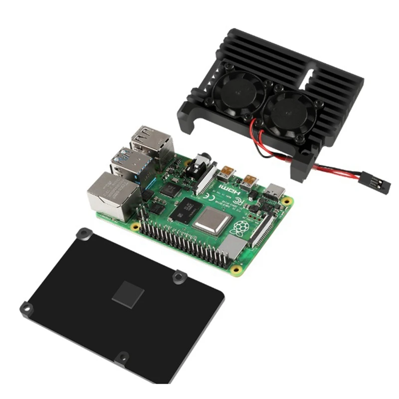 Алюминиевый Чехол для Raspberry Pi 4 с двойным вентилятором металлический корпус