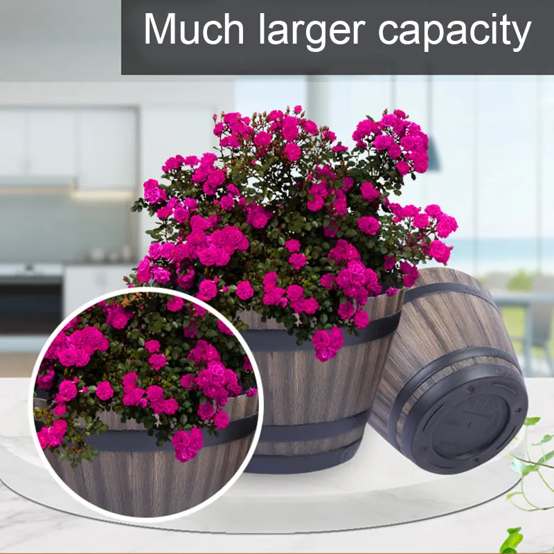 Resin Whiskey Barrel Flower Pot Round Planter 46.62-Quart Indoor Outdoor 