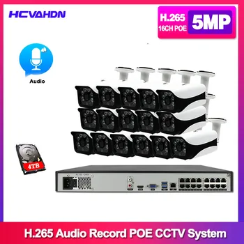 

CCTV Camera Security System Kit 4k 16ch NVR Outdoor Waterproof Audio Video Surveillance Cameras 5MP HD Poe Ip Camera System Set