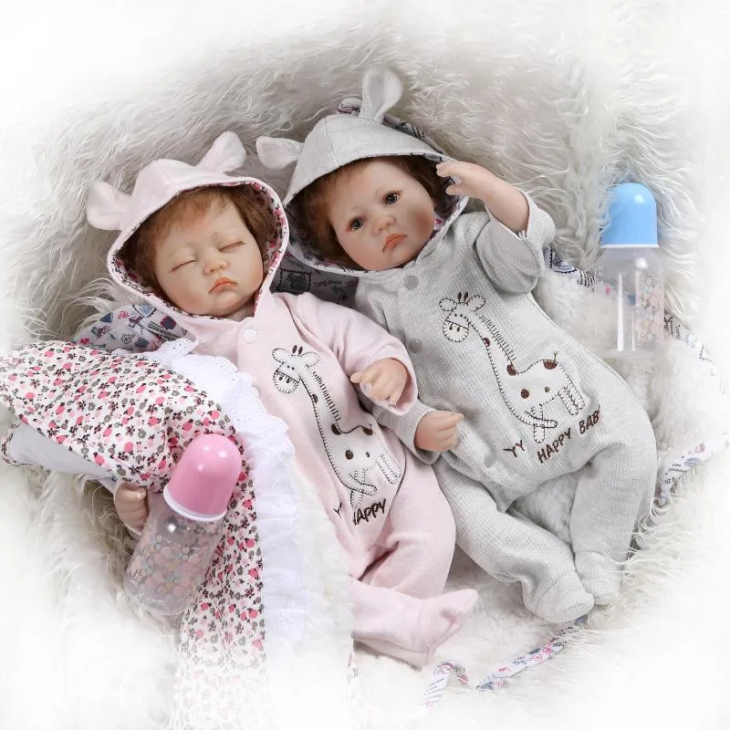 

18 inch soft silicone Reborn Baby Twin Dolls lifelike bebe reborn Boy and Girl Dolls newborn Baby Christmas New Year Gifts
