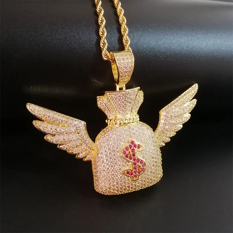 Iced Out крылья доллар Подвеска для дамской сумочки ожерелье с цепочкой новое поступление AAA фианиты ожерелье для мужчин Мода хип хоп ювелирные изделия