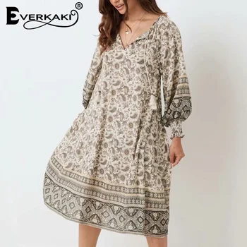 

Everkaki Ethnic Boho Floral Print Dress Women Vestidos Summer Ladies Gypsy Loose Chic Long Dresses Casual Female 2020 Spring New