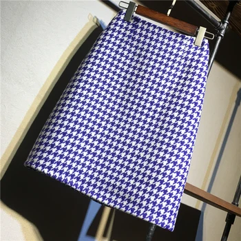 

Tweed Skirt 2020 Autumn Winter Korean Elegant Plaid Jupe Femme High Waist Houndstooth Woolen Skirts for Women