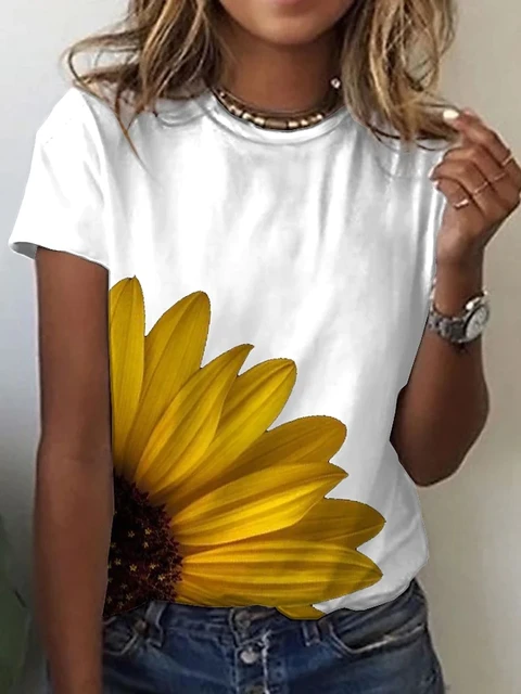 3D Sunflower Women's floral print T-shirts, round neck T-shirts and Floral print, women's T-shirts HUAD-A2