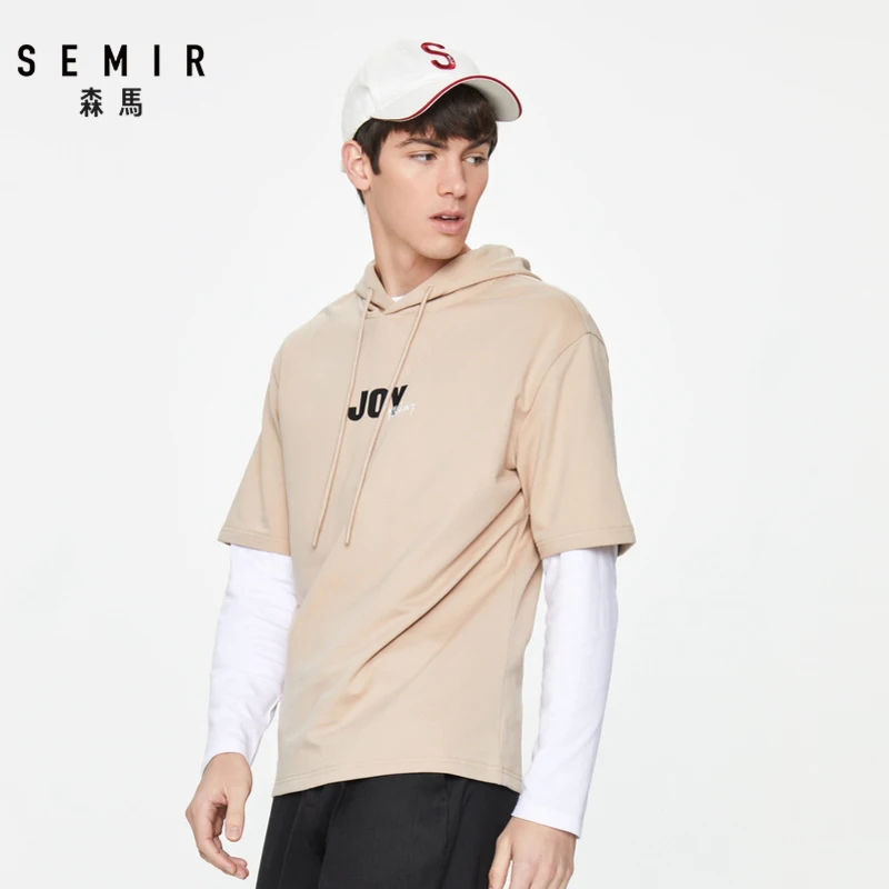 Футболка SEMIR мужская с капюшоном свободная рубашка короткими рукавами надписью