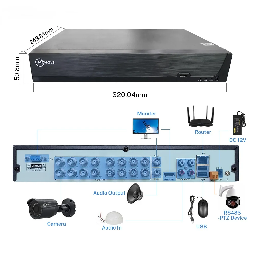 MOVOLS 5MP безопасности Камера Системы 16CH H.265 XVR HD Крытый 12x5 Мп 2560*1920 HD CCTV Камера видео наблюдения наборы