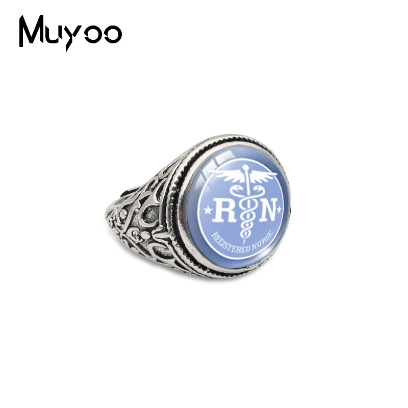 New Fashion R&N Caduceus Medical Symbol Antique Rings Kingdom Jewelry Medical Symbol Jewelry Glass Dome Rings - Цвет основного камня: 2