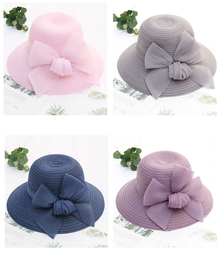 FS Pink Wide Brim Hats For Women Caps Ladies Fascinators Fedora Hat Flower Wedding Church Party Beach Sun Hats