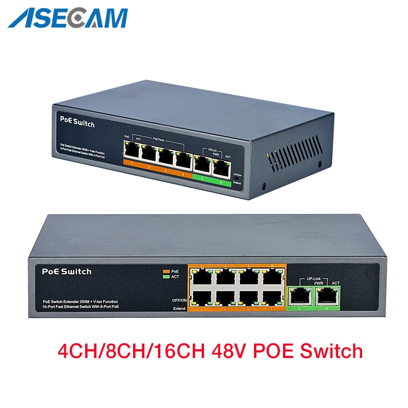 CCTV POE коммутатор 48 В ip камера видеонаблюдения с портами 100 Мбит/с IEEE 802 3 af/at Ethernet