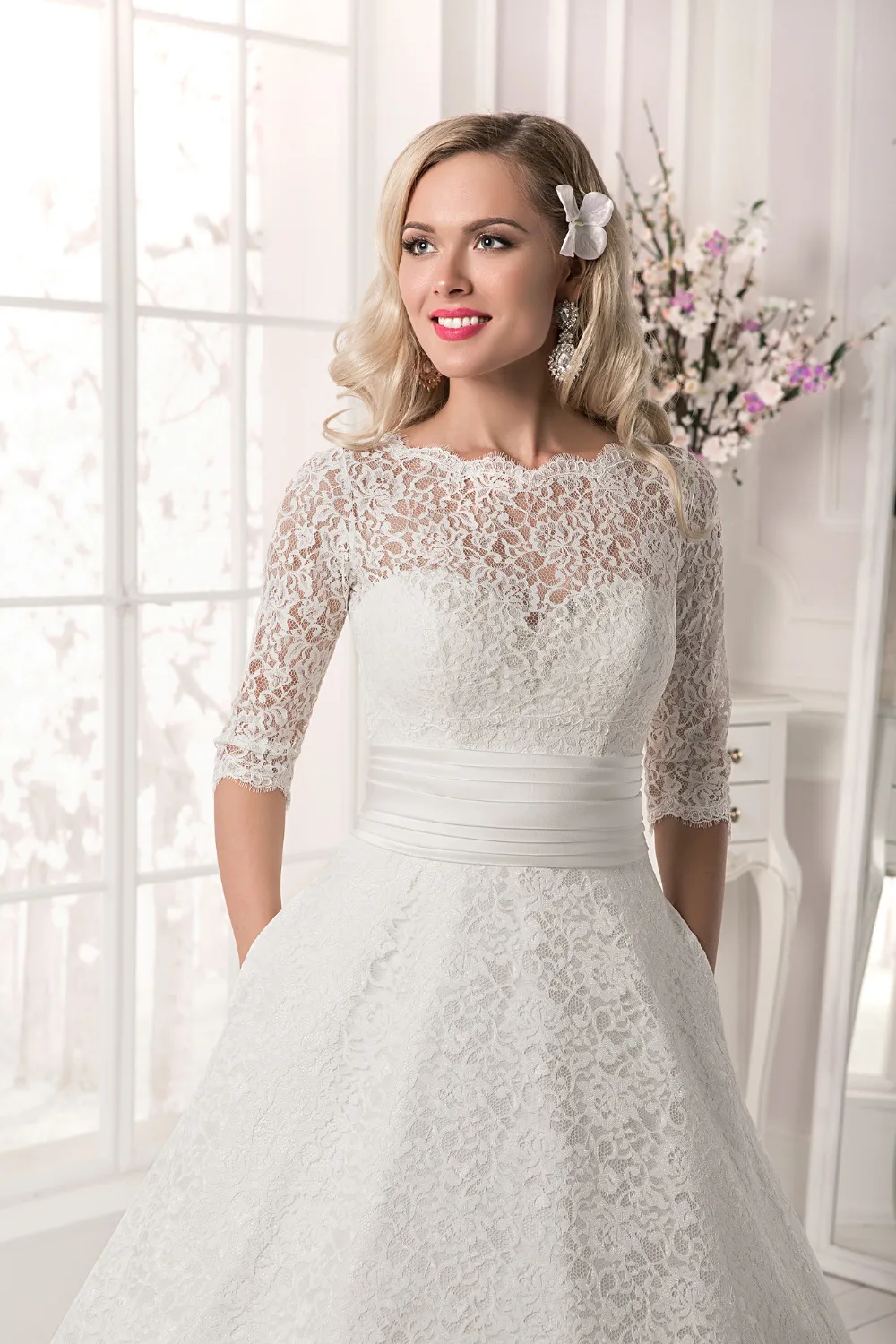 На заказ vestido de noiva А-силуэт рукав три четверти со съемной курткой кружевное свадебное платье для матери невесты платья